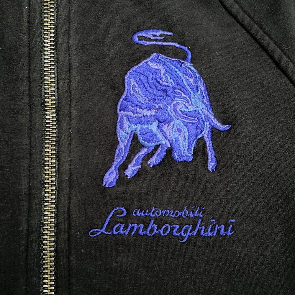 Automobili Lamborghini Black Track Jacket Blue Taurus Bull Zip Sweatshirt